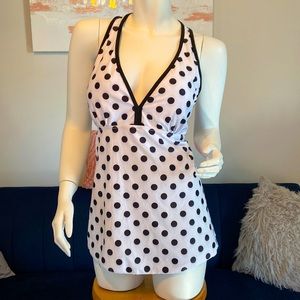 Polka Dot Dotted Tankini Top XL XXL White w/ Black Dots (18-20) EC